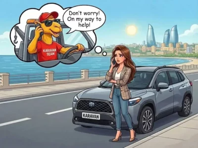 Экстренная помощь на дороге для женщин при аренде авто в Karavan, Emergency Road Assistance For Women With Karavan Car Rental, Karavan-da Avtomobil Icarəsi Zamanı Qadınlar &uuml;&ccedil;&uuml;n Təcili Yol Yardımı