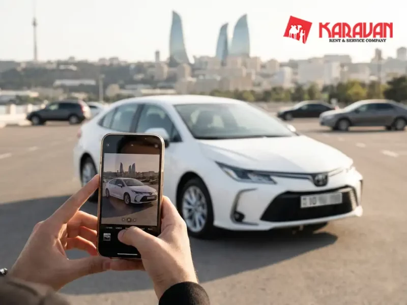 Renter Photographing The Rental Car At Pickup Using The Karavan Checklist