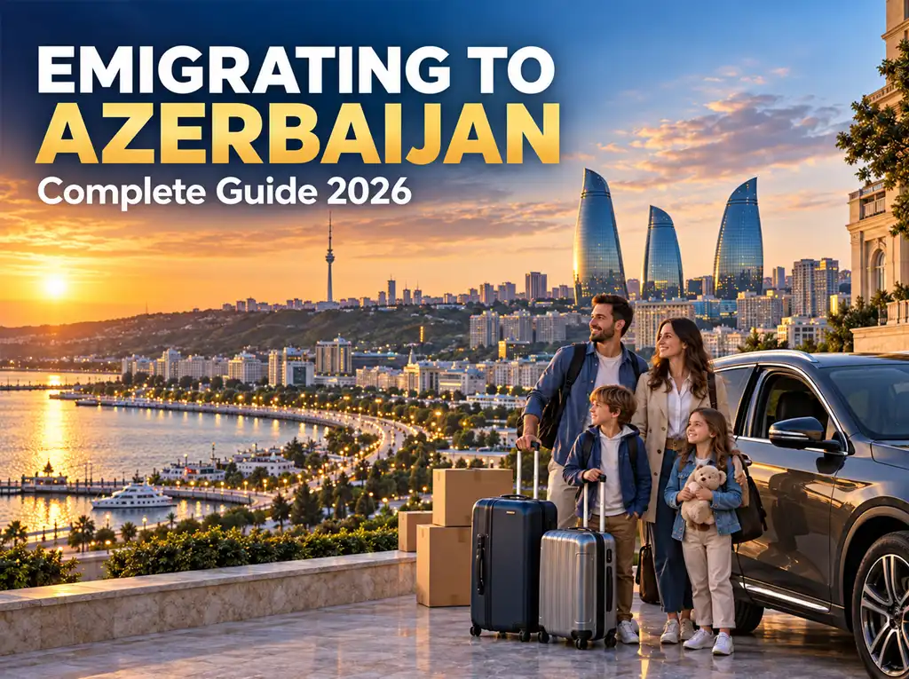 A complete guide to relocating to Azerbaijan: residence permits and registration, real central Baku rents, utilities, food, fuel, kindergartens, taxis and car rental. Real 2026 figures in manat and dollars.