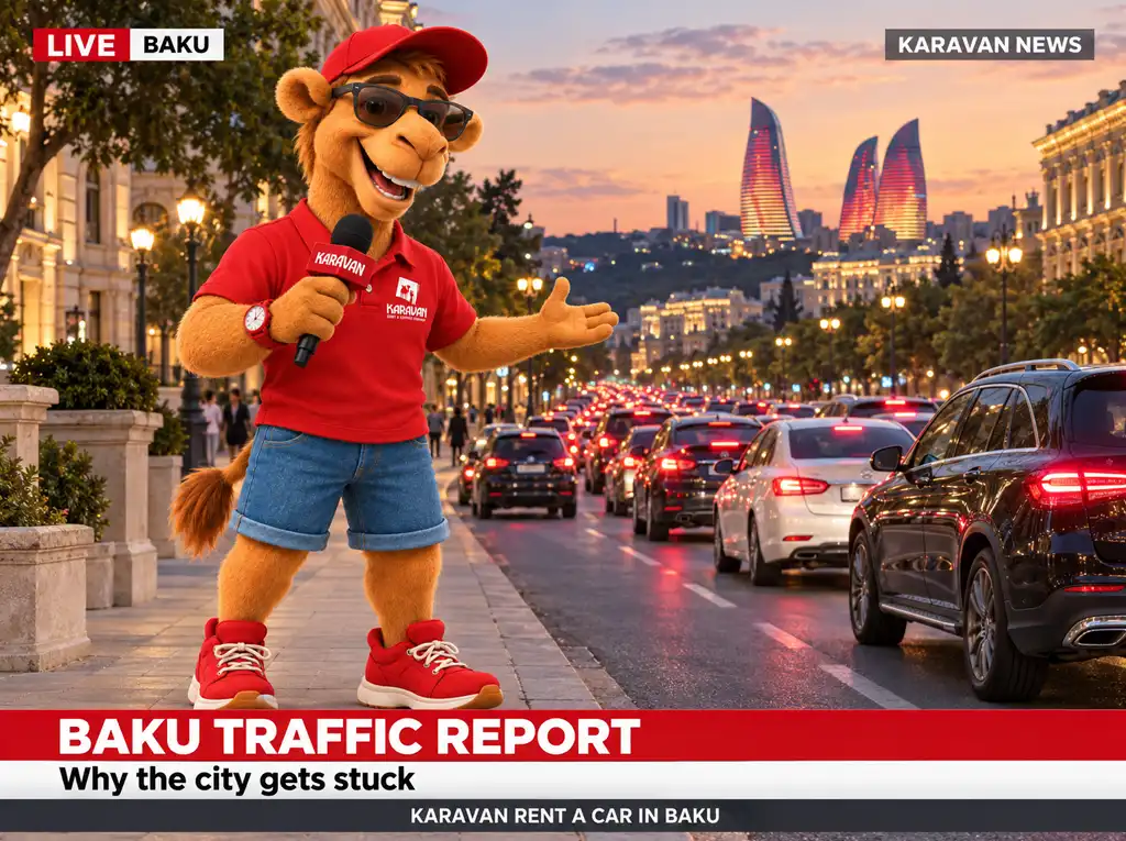Azerbaijan's vehicle fleet grew 31% in five years, and nearly half of those cars drive in Baku. Here's why the city stalls, exactly where, and how to plan your route without losing time.