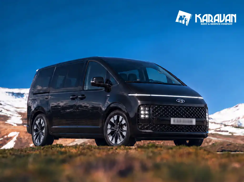 Why the Hyundai Staria suits a family trip around Azerbaijan: 7 seats, room for strollers and suitcases, sliding doors, automatic. Rental terms at Karavan Rent A Car in Baku and when another car makes more sense.