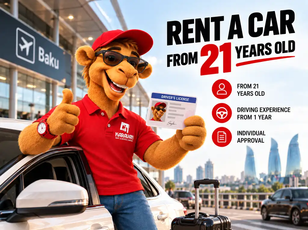 Can you rent a car in Baku at 21 with one year of driving experience? Yes &mdash; by individual arrangement with Karavan. Terms, insurance and how to book.