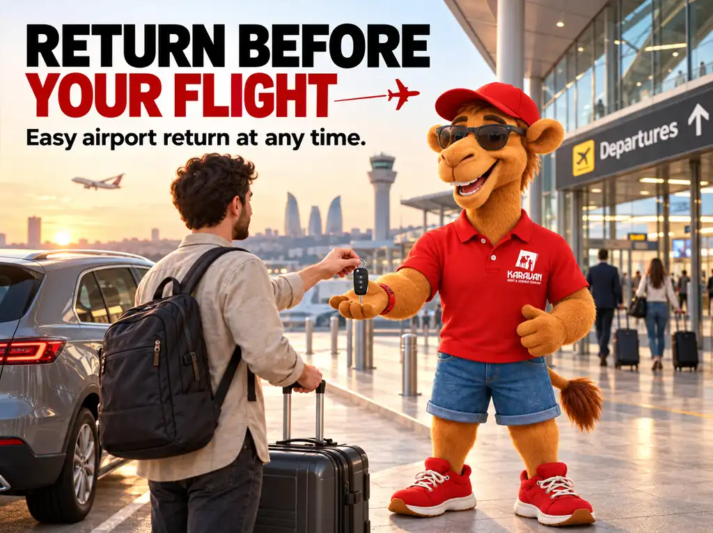 Car rental at Heydar Aliyev Airport: Karavan delivers your car for your arrival at any time of day or night, with no rental-desk queues. How to book and return.